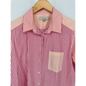 LOFT Striped Button Down Shirt Pink Orange Colorblock Women's Size Medium